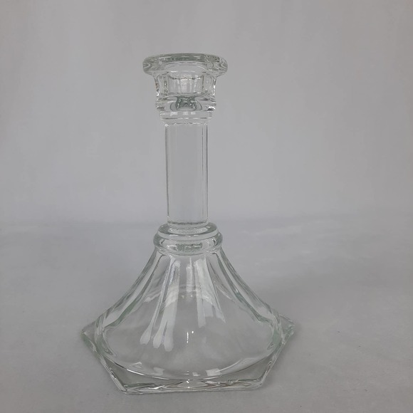 Vintage Crystal Clear Glass Taper Candlestick Candle Holder - Picture 1 of 7